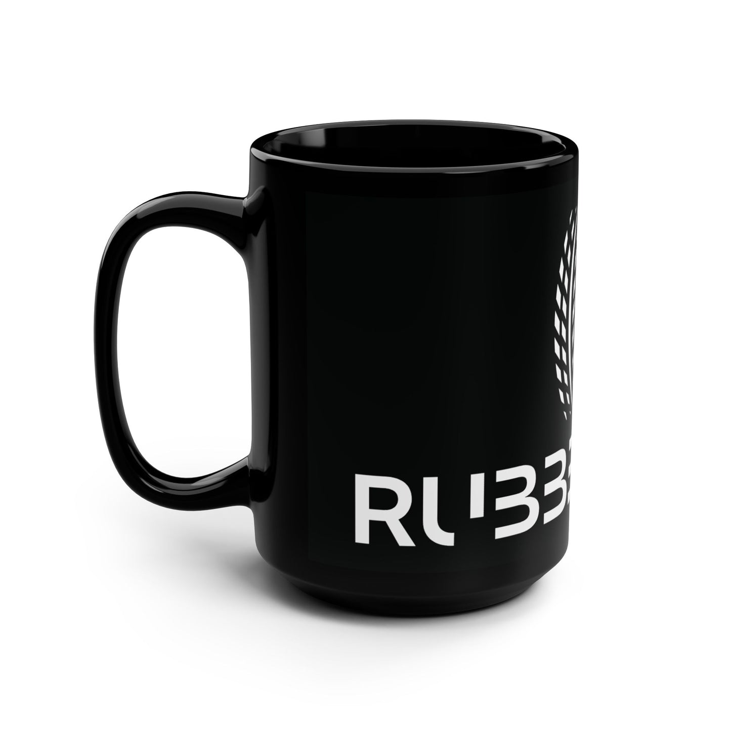 Ribber Lab Black 15oz Coffee Mug — Tire Logo Ceramic Mug for Car Enthusiasts