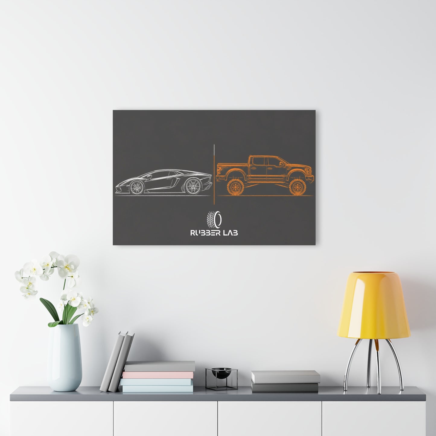 Acrylic Print - Sport Car vs Off‑Road Truck Illustration (French Cleat Hanging)