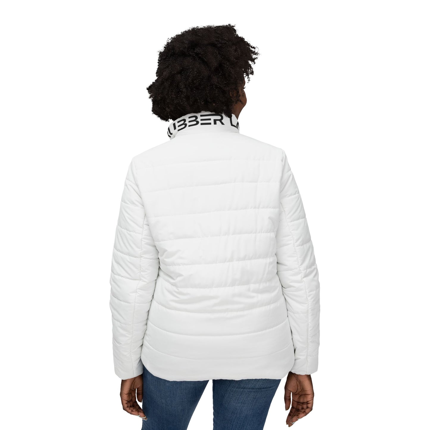 Women’s White Puffer Jacket — Monogram 'DL' Logo Quilted Outerwear