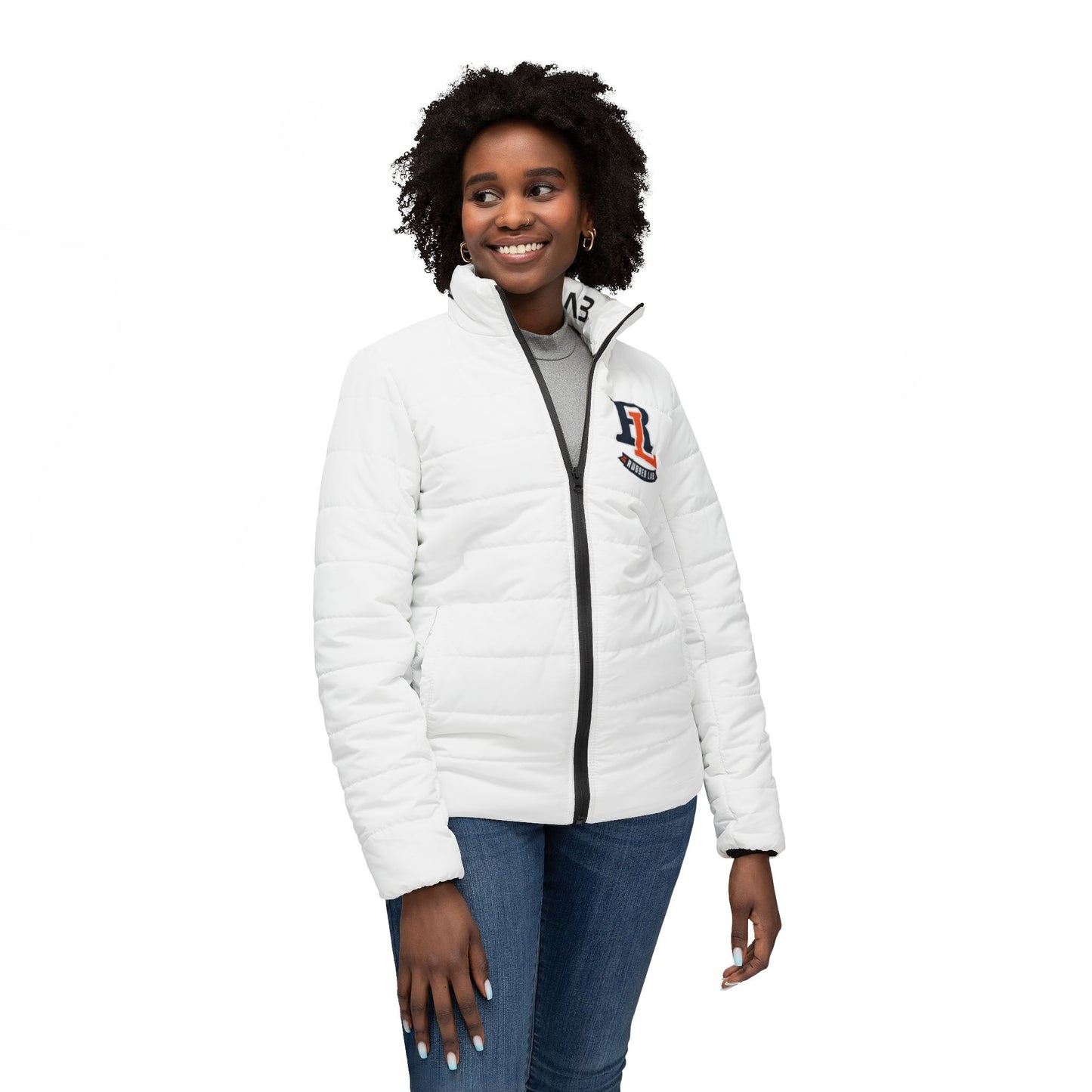 Women’s White Puffer Jacket — Monogram 'DL' Logo Quilted Outerwear