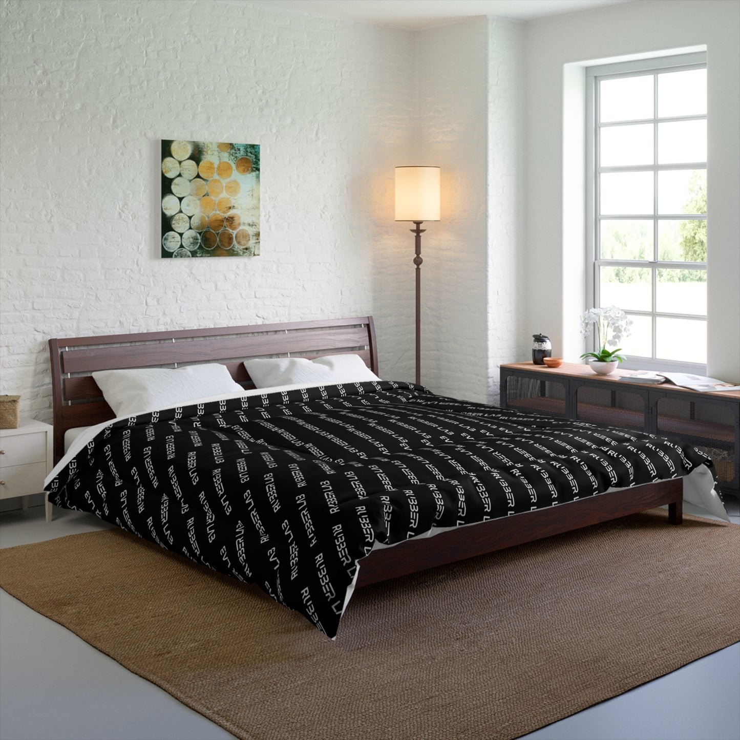 Black Script Stripe Comforter – Modern Monochrome Bedding