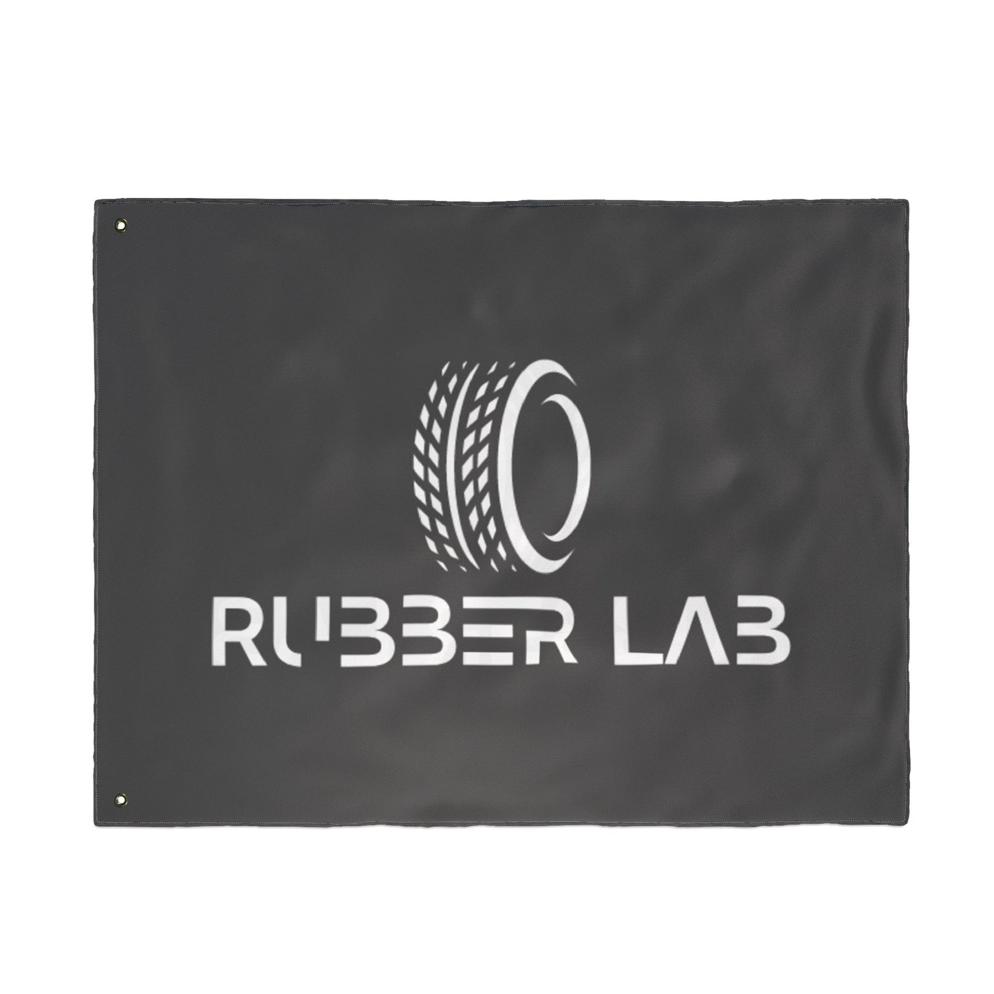 Garage Flag – Double-Sided 'Rubber Lab' Tire Logo Banner