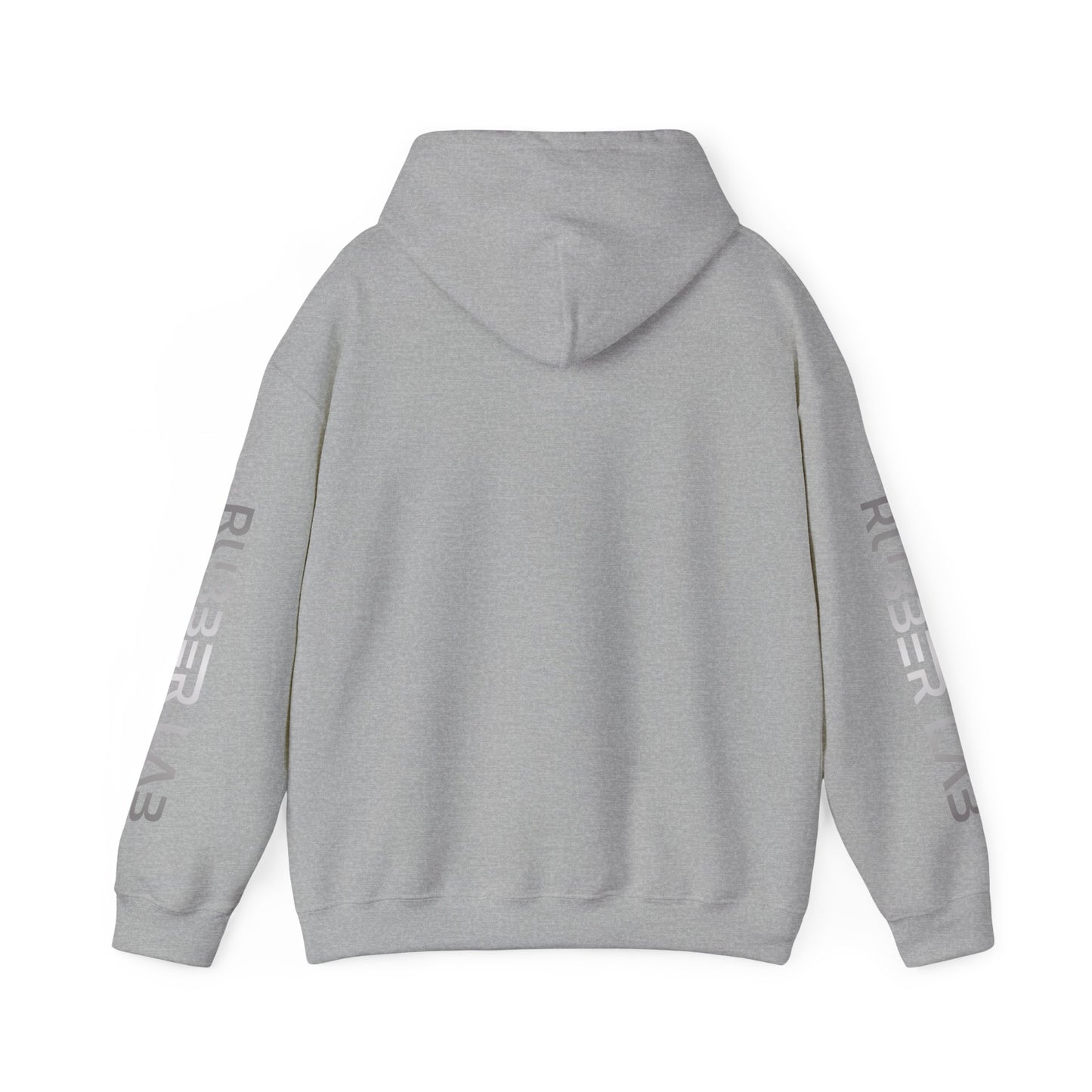 Rubber Lab Logo Hoodie — Minimalist White Graphic Pullover with Sleeve Branding