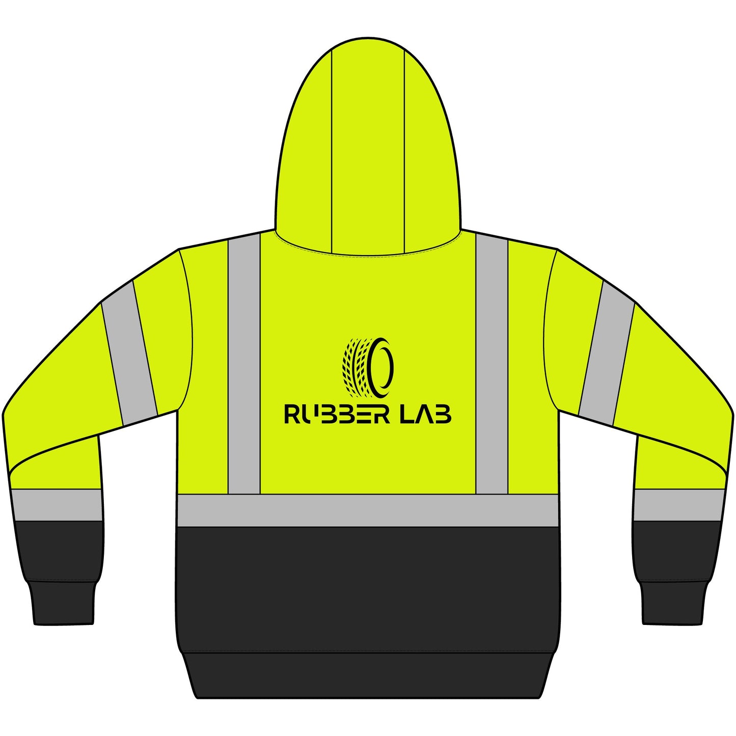 High-Visibility Work Hoodie — ANSI Class 3 Fleece Pullover with Reflective Stripes (Rubber Lab Logo)