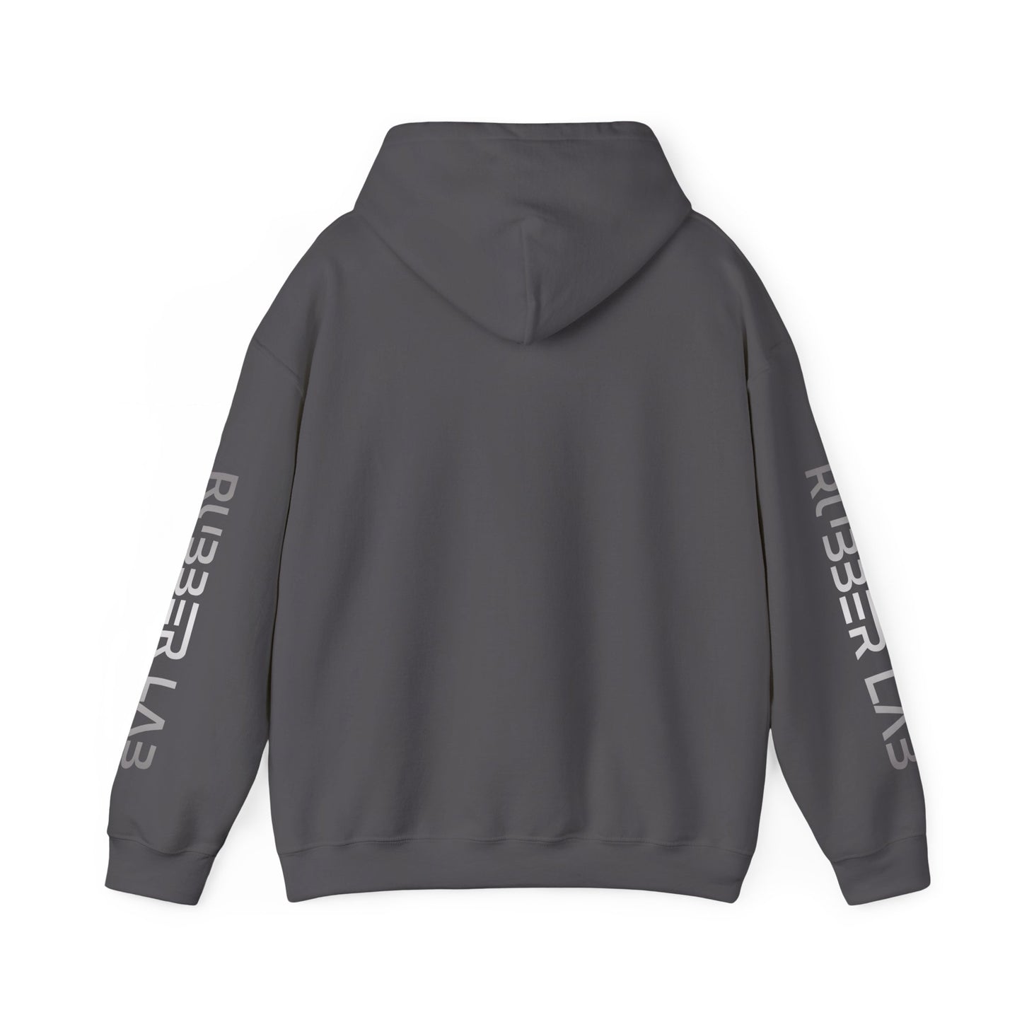 Rubber Lab Logo Hoodie — Minimalist White Graphic Pullover with Sleeve Branding