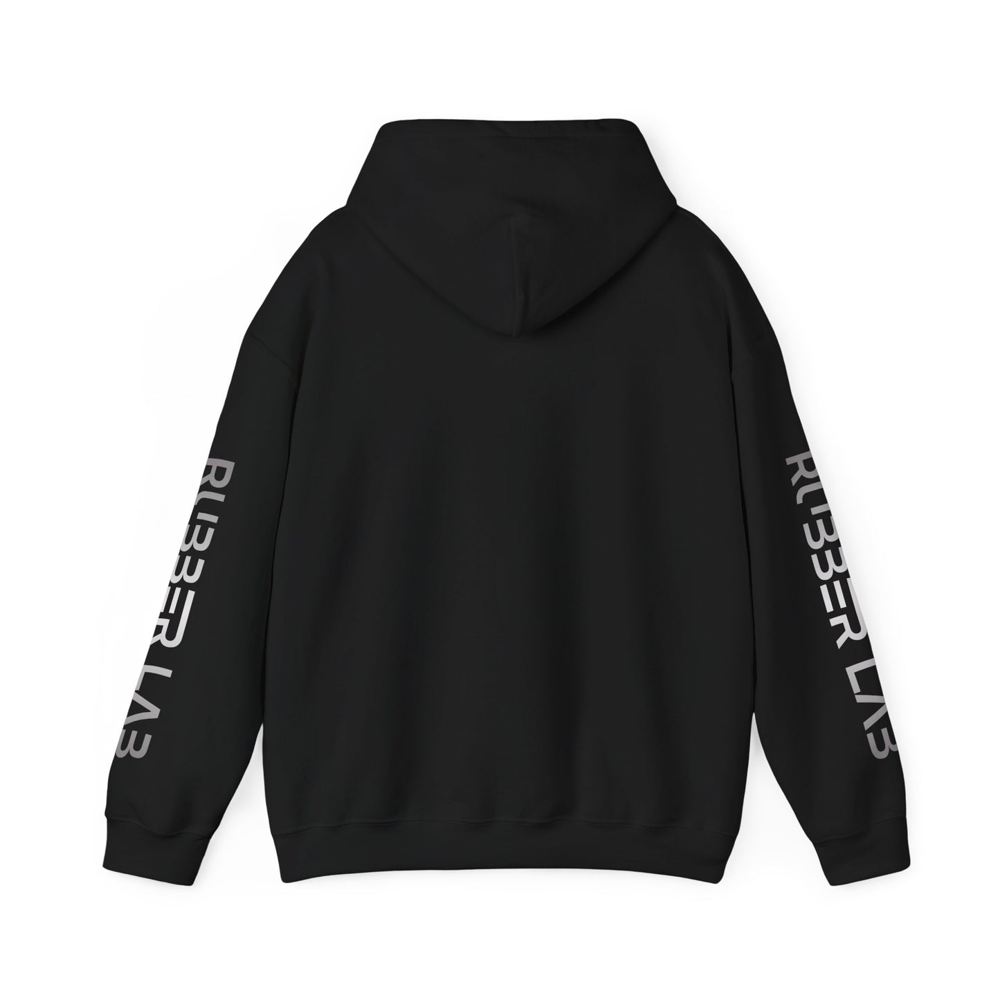 Rubber Lab Logo Hoodie — Minimalist White Graphic Pullover with Sleeve Branding