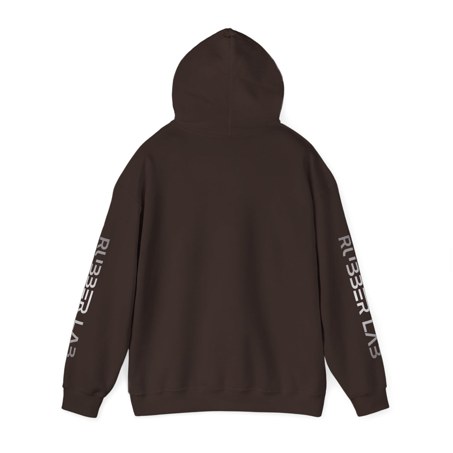 Rubber Lab Logo Hoodie — Minimalist White Graphic Pullover with Sleeve Branding