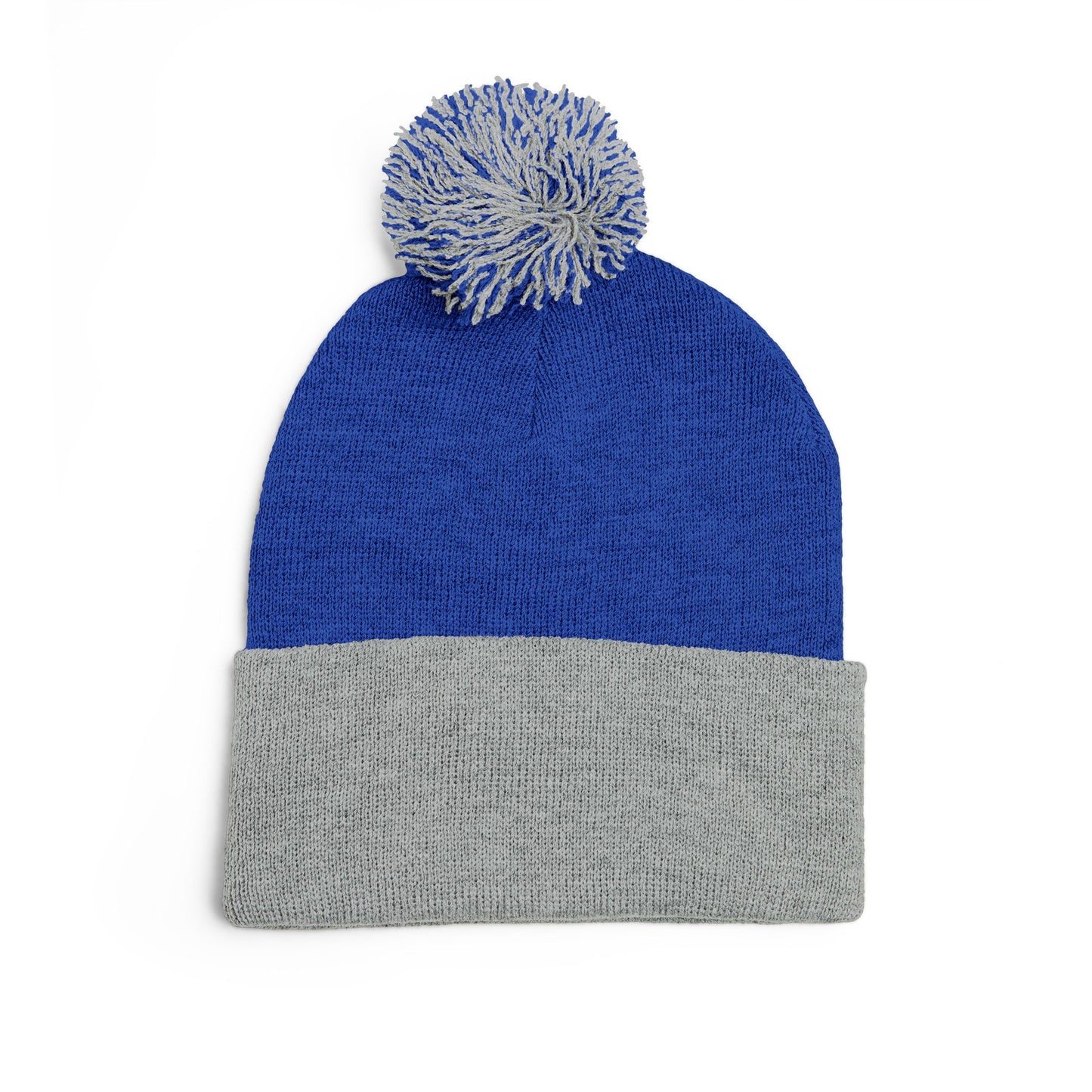 Embroidered Pom-Pom Knit Cap — Cozy Grey Beanie with 'RUBBER LAB' Logo