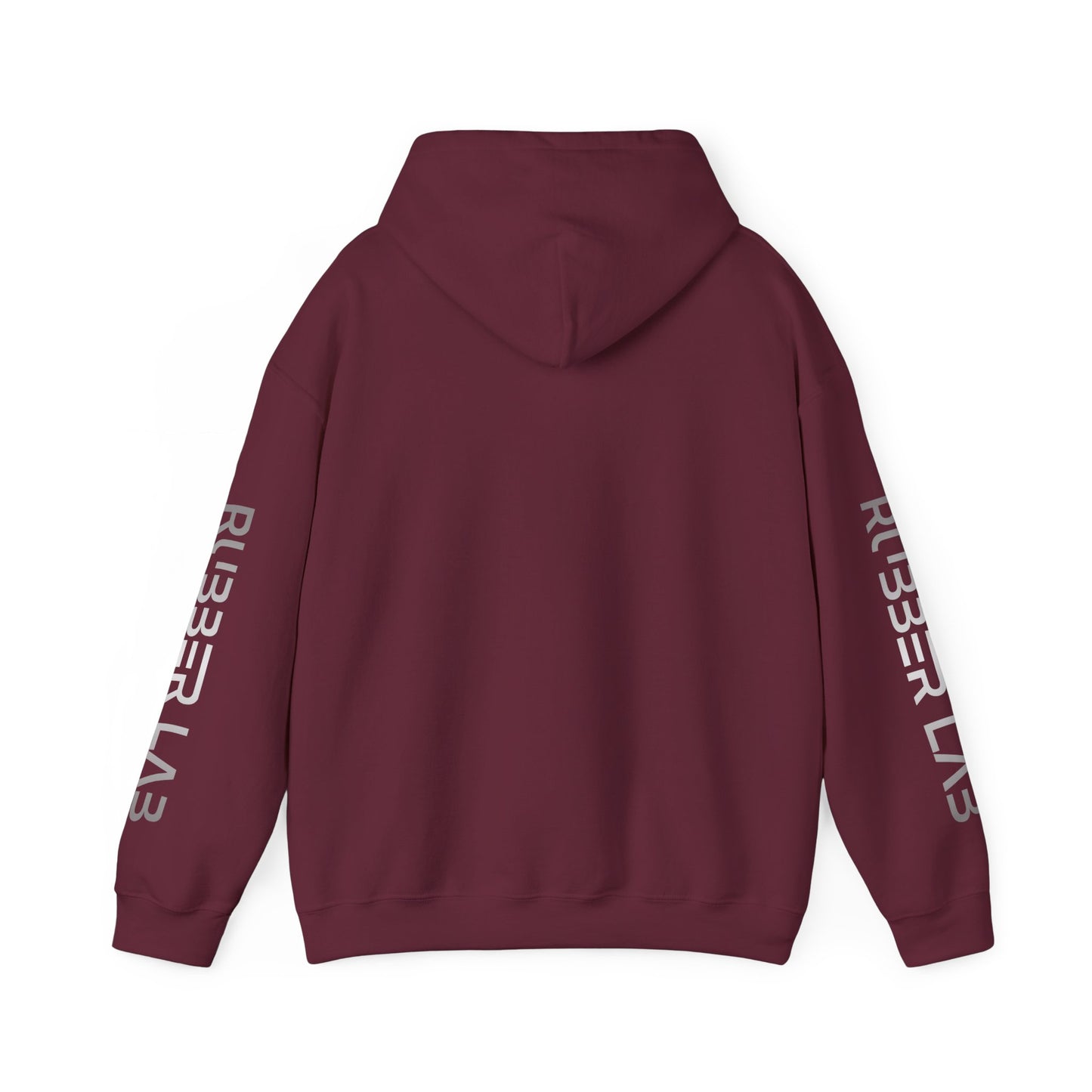 Rubber Lab Logo Hoodie — Minimalist White Graphic Pullover with Sleeve Branding