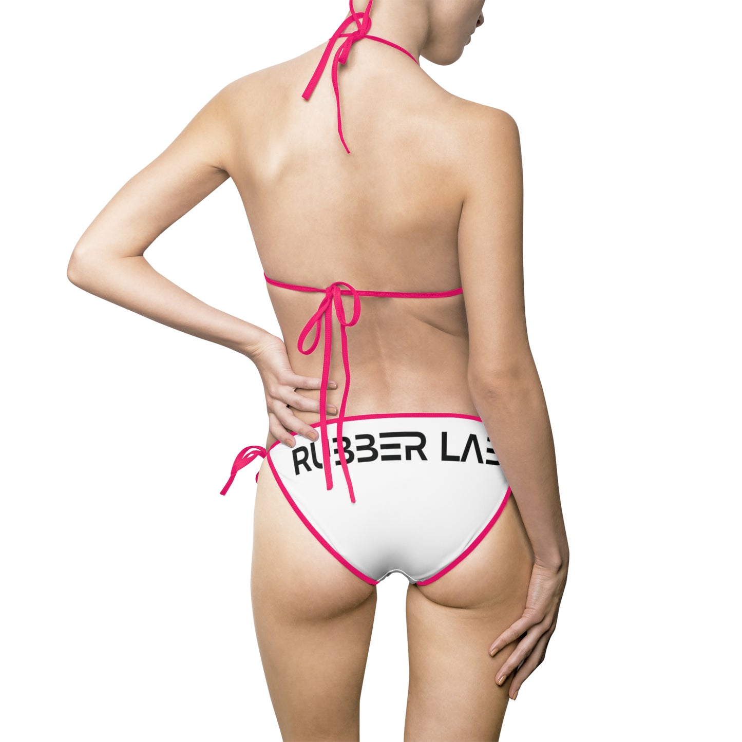 Women's Logo Triangle Bikini Swimsuit — White "RUBBER LAB" Two-Piece