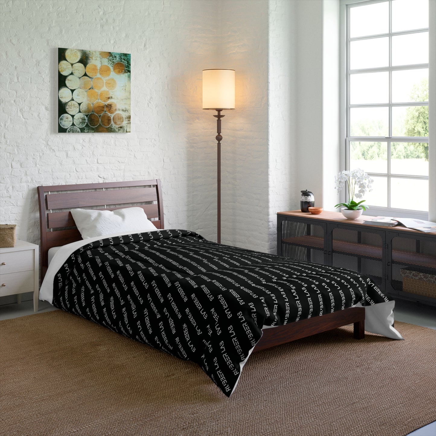 Black Script Stripe Comforter – Modern Monochrome Bedding