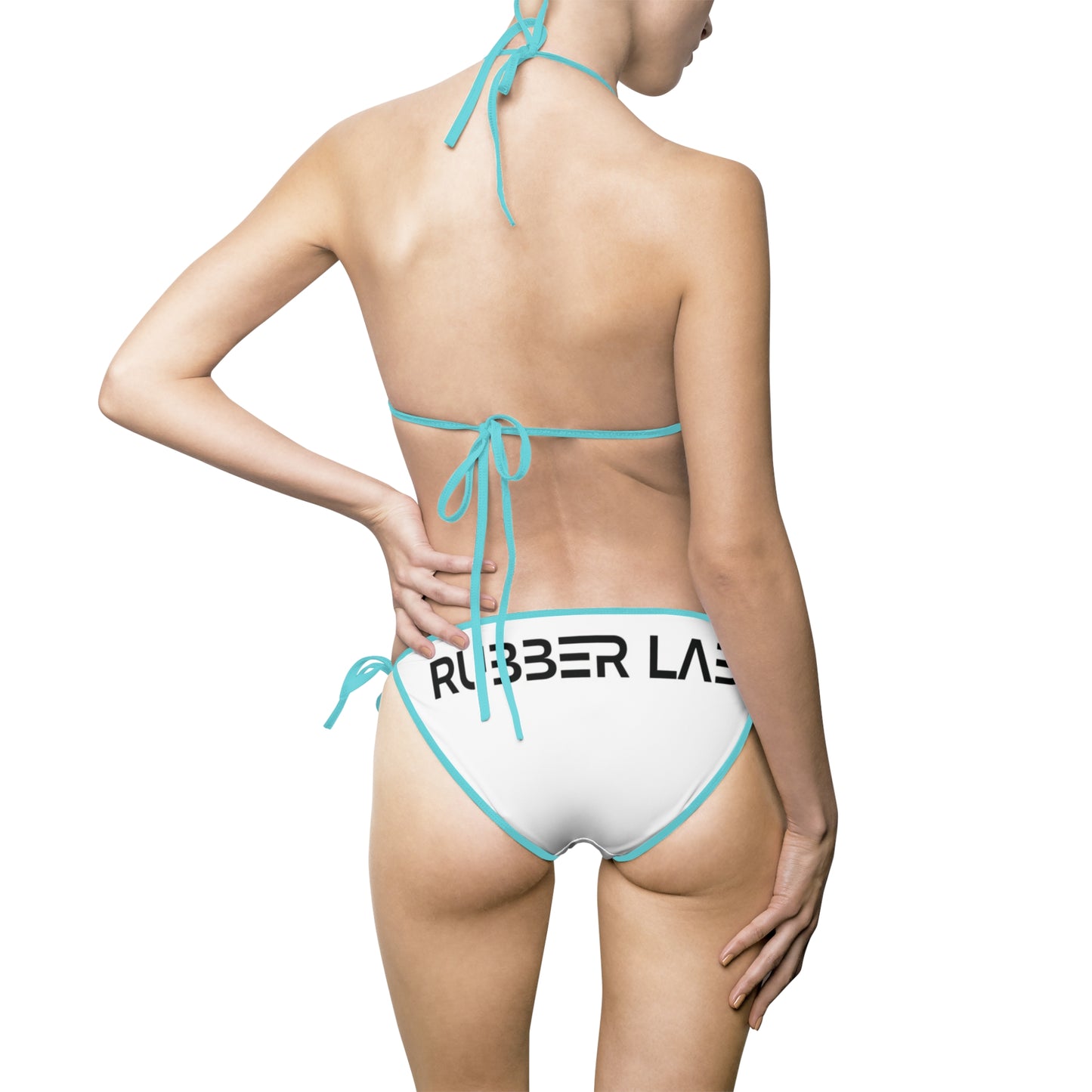 Women's Logo Triangle Bikini Swimsuit — White "RUBBER LAB" Two-Piece
