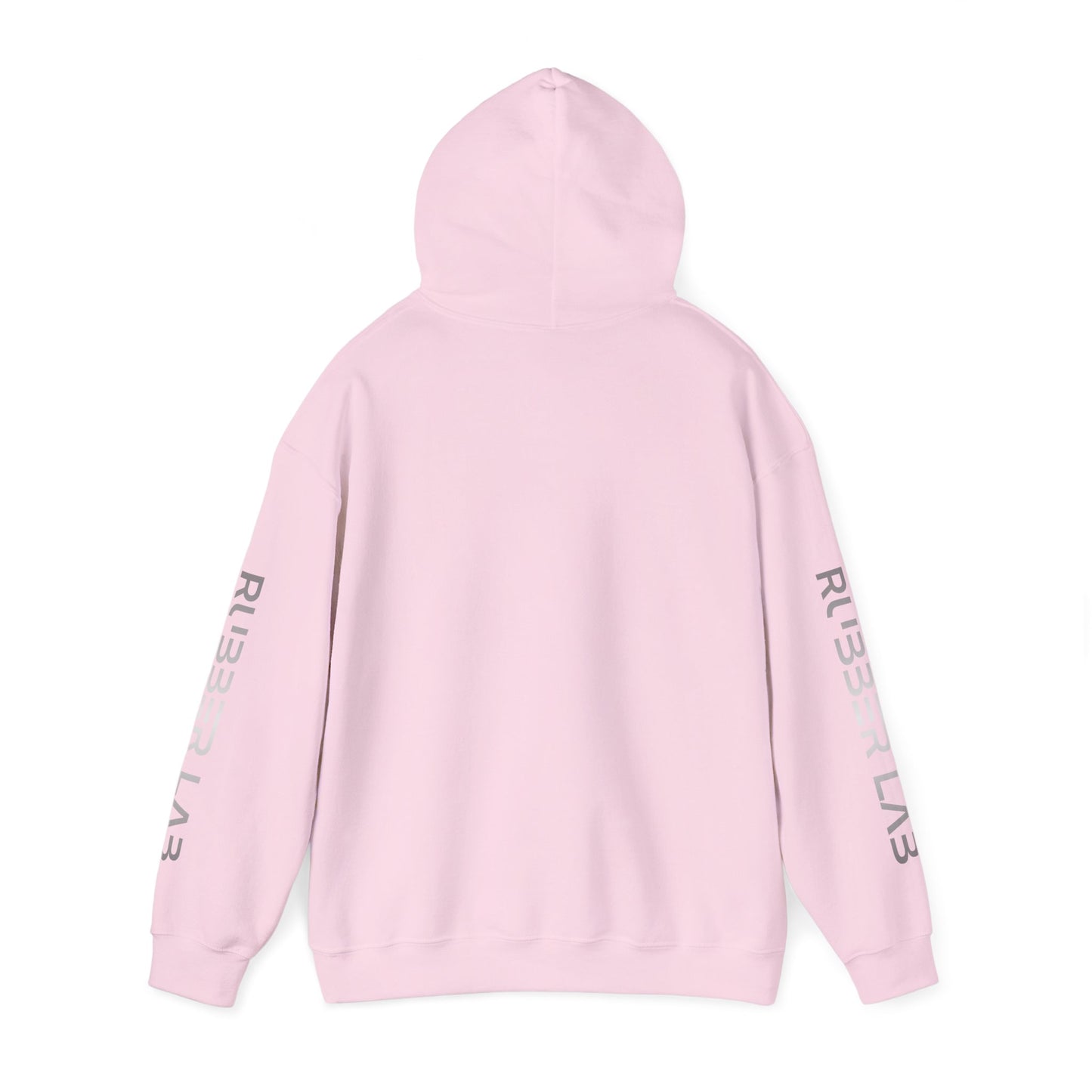 Rubber Lab Logo Hoodie — Minimalist White Graphic Pullover with Sleeve Branding