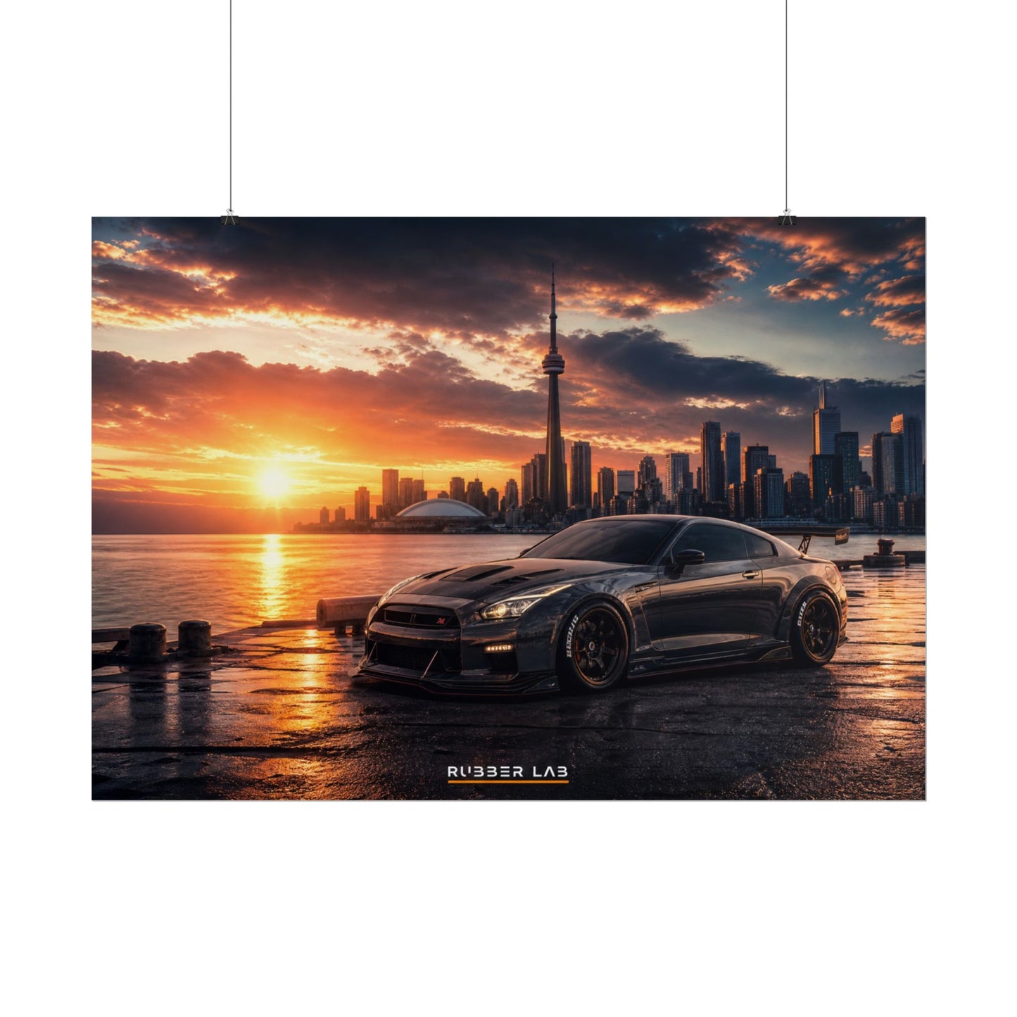 Sunset Skyline Sports Car Poster — Rolled Automotive Wall Art