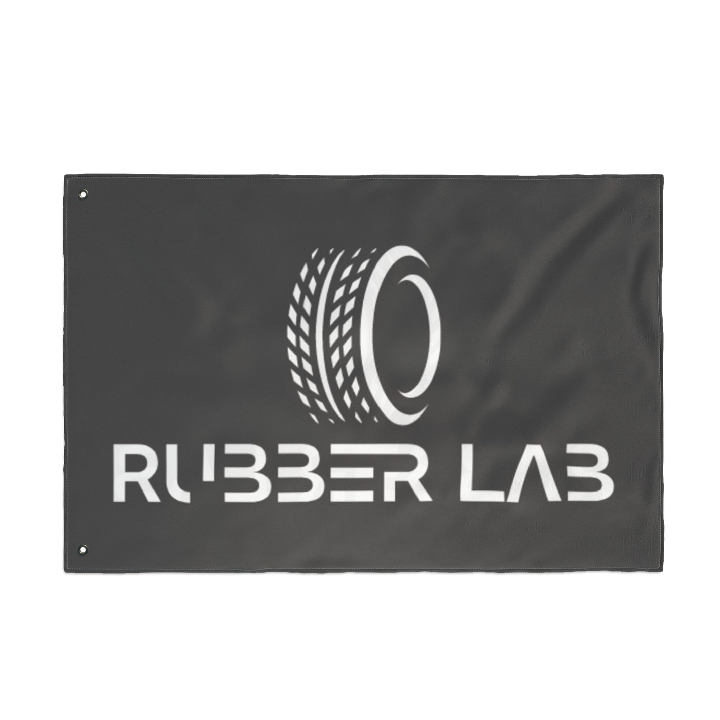 Garage Flag – Double-Sided 'Rubber Lab' Tire Logo Banner