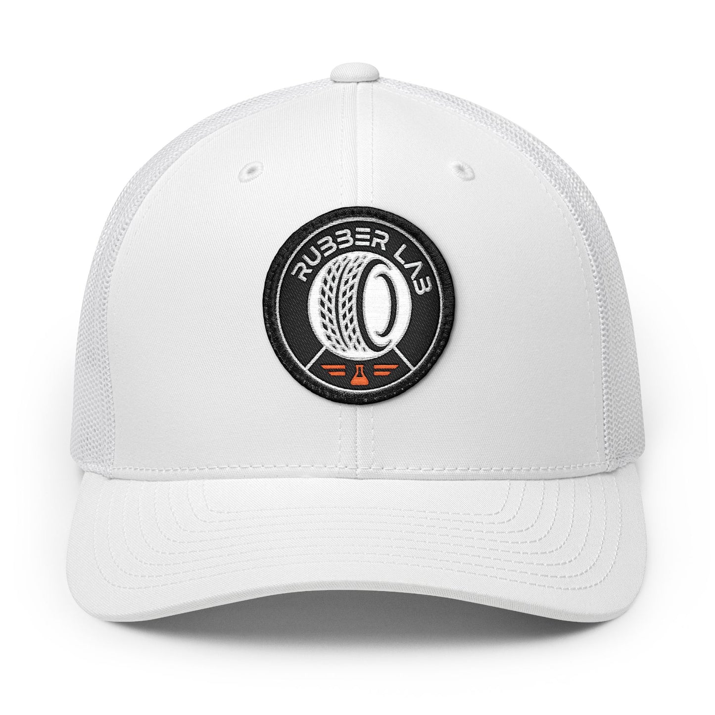 Embroidered Trucker Hat — Rubber Lab Tire Patch Snapback