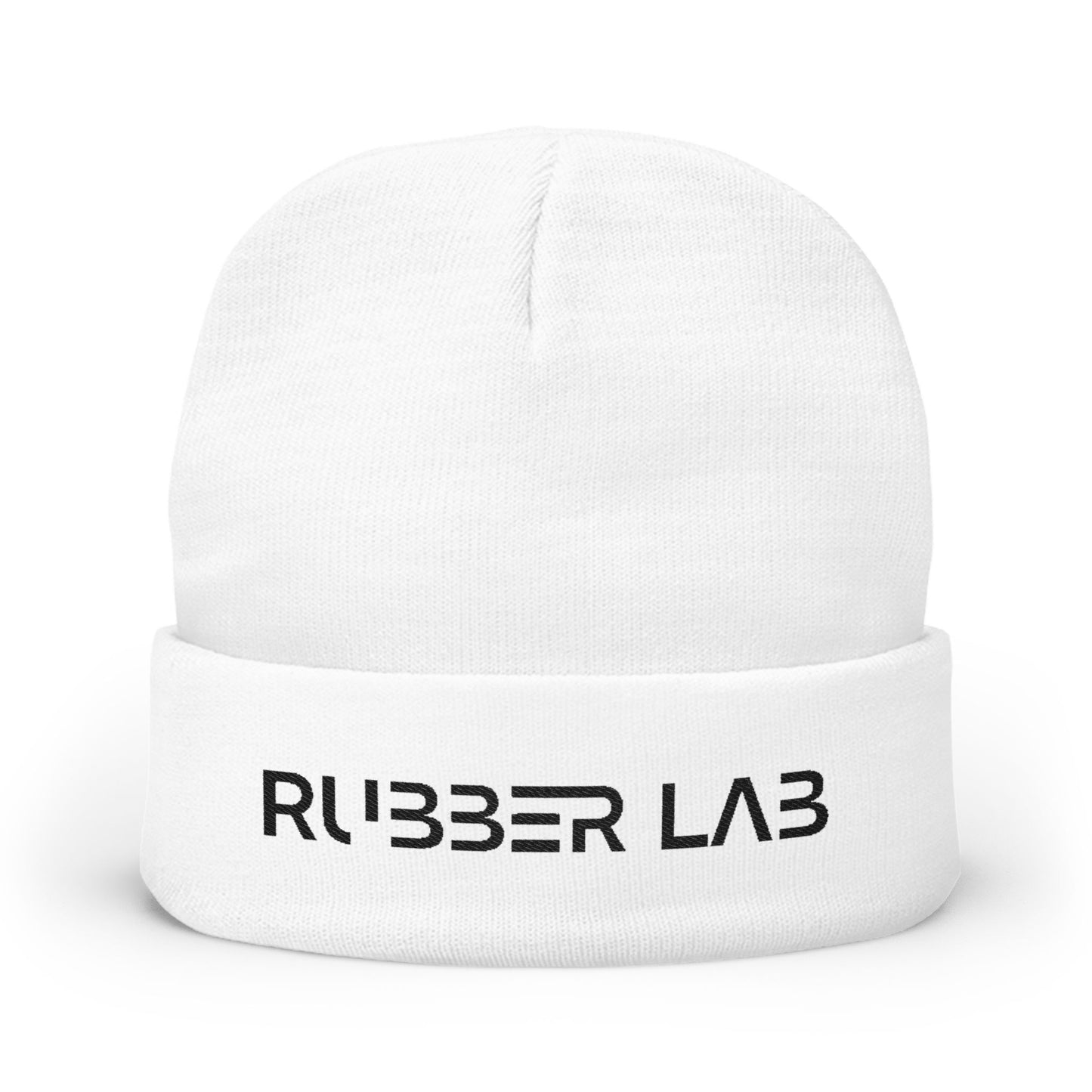 Embroidered 'RUBBER LAB' Knit Beanie — Warm Winter Hat for Tech & Lab Enthusiasts