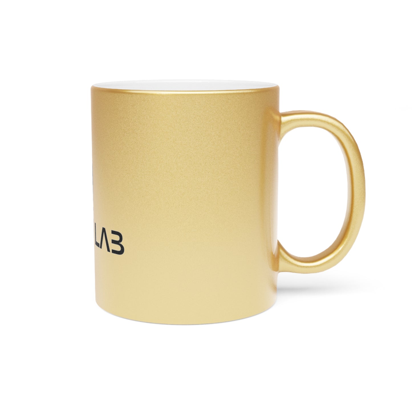 Rubber Lab Logo Metallic Mug — Silver/Gold Coffee Cup for Car Enthusiasts