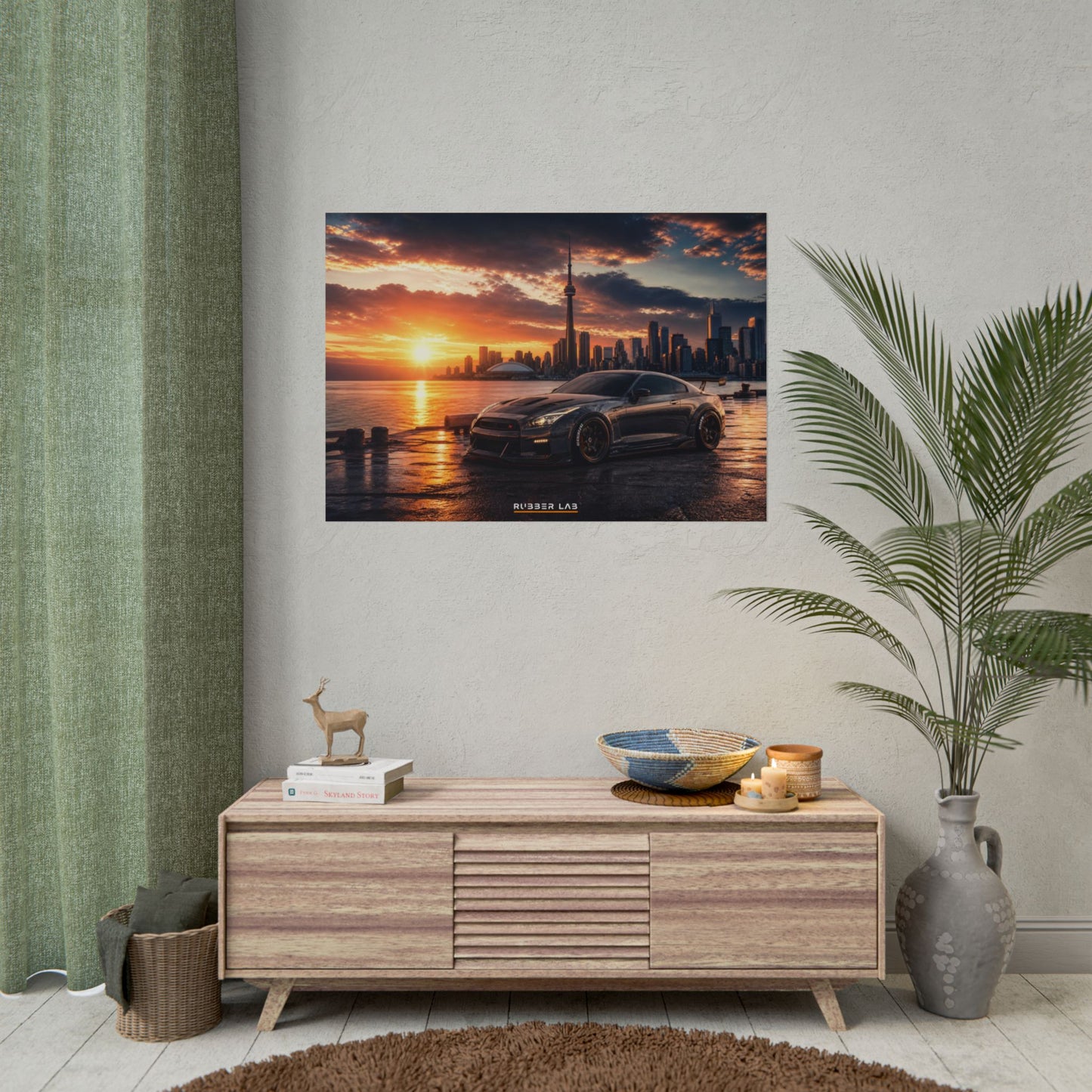 Sunset Skyline Sports Car Poster — Rolled Automotive Wall Art
