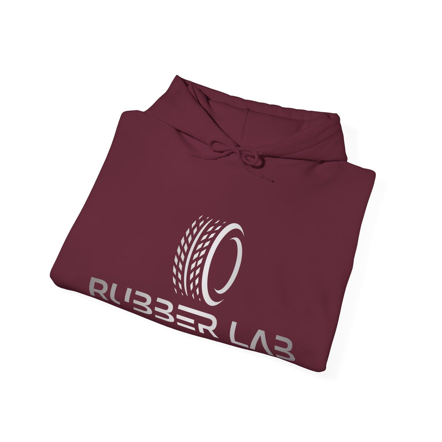 Rubber Lab Logo Hoodie — Minimalist White Graphic Pullover with Sleeve Branding