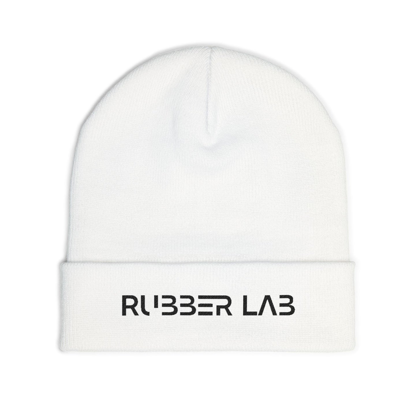 Embroidered 'RUBBER LAB' Knit Beanie — Warm Winter Hat for Tech & Lab Enthusiasts