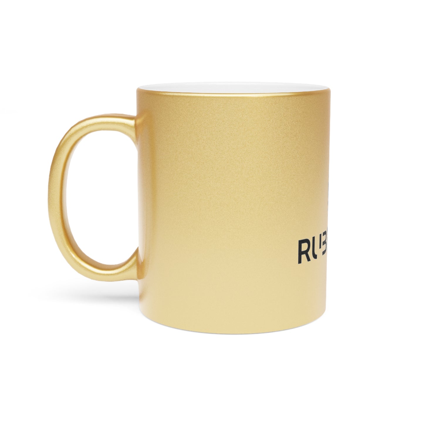 Rubber Lab Logo Metallic Mug — Silver/Gold Coffee Cup for Car Enthusiasts