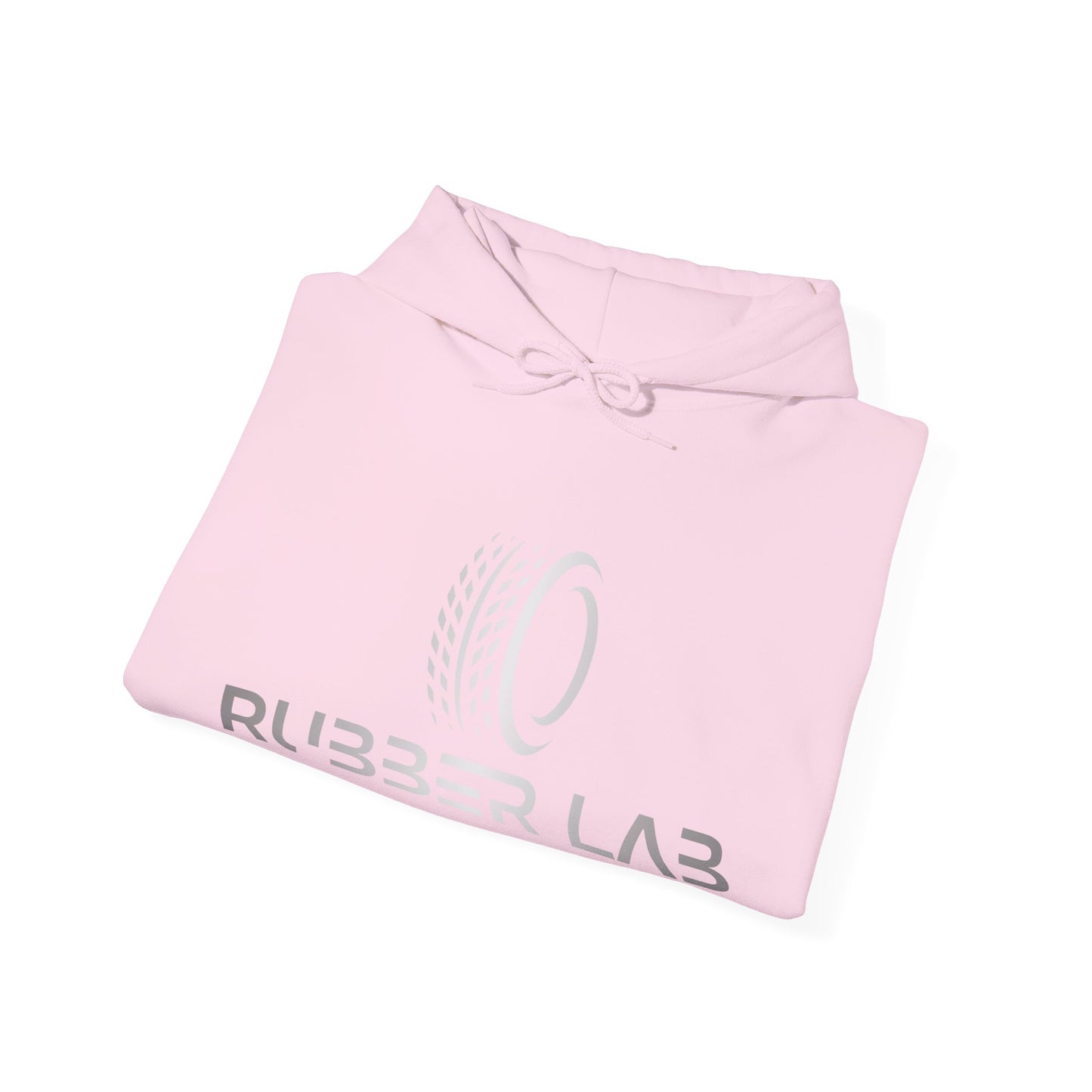 Rubber Lab Logo Hoodie — Minimalist White Graphic Pullover with Sleeve Branding