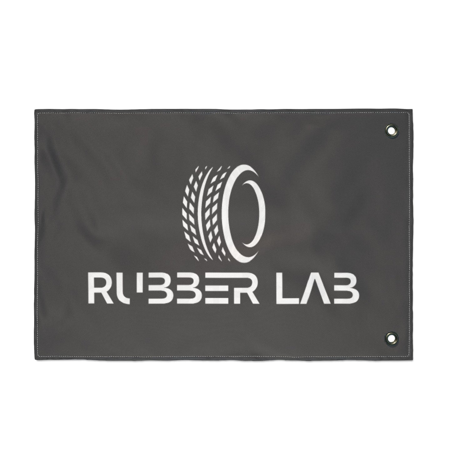 Garage Flag – Double-Sided 'Rubber Lab' Tire Logo Banner