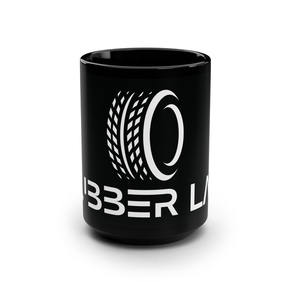 Ribber Lab Black 15oz Coffee Mug — Tire Logo Ceramic Mug for Car Enthusiasts