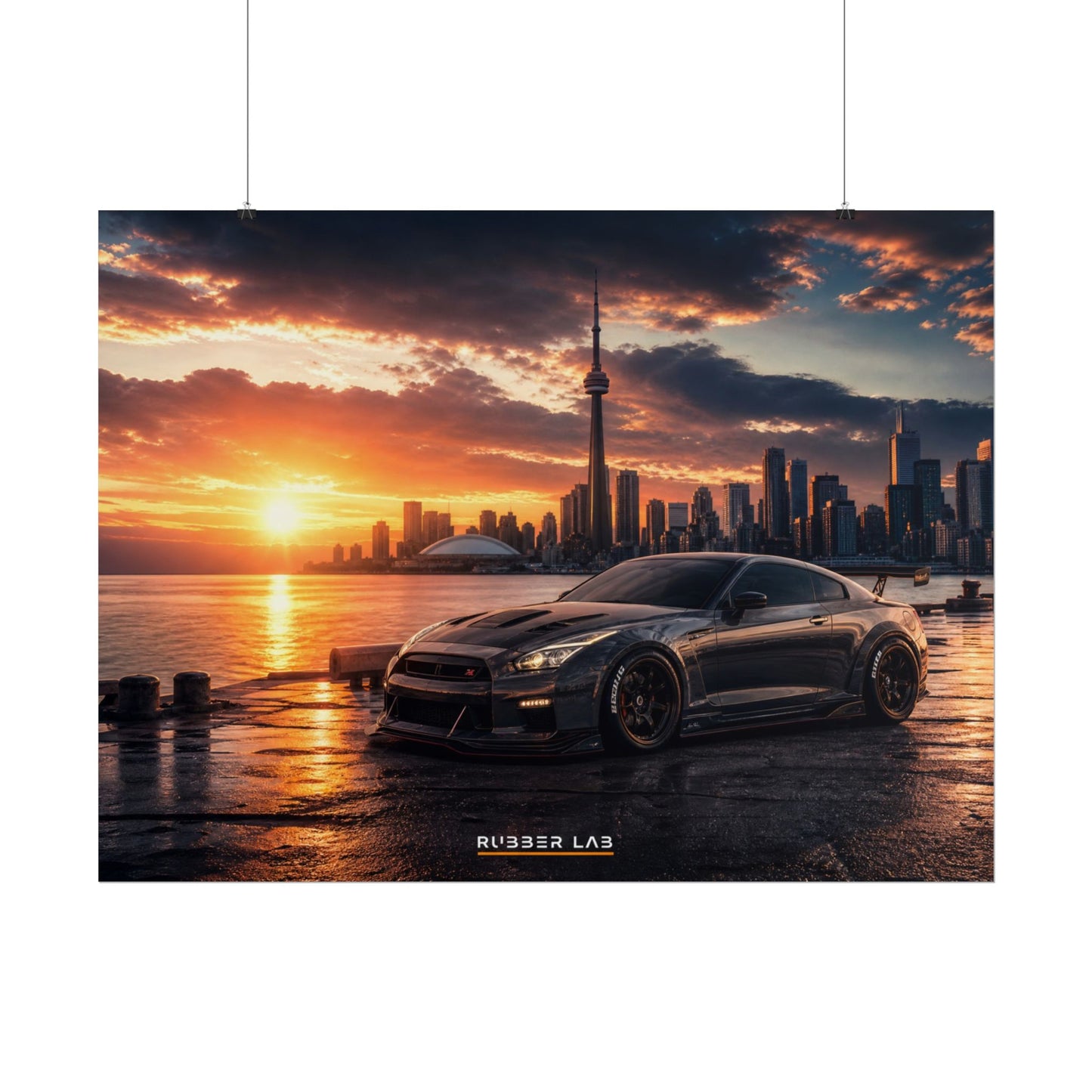 Sunset Skyline Sports Car Poster — Rolled Automotive Wall Art