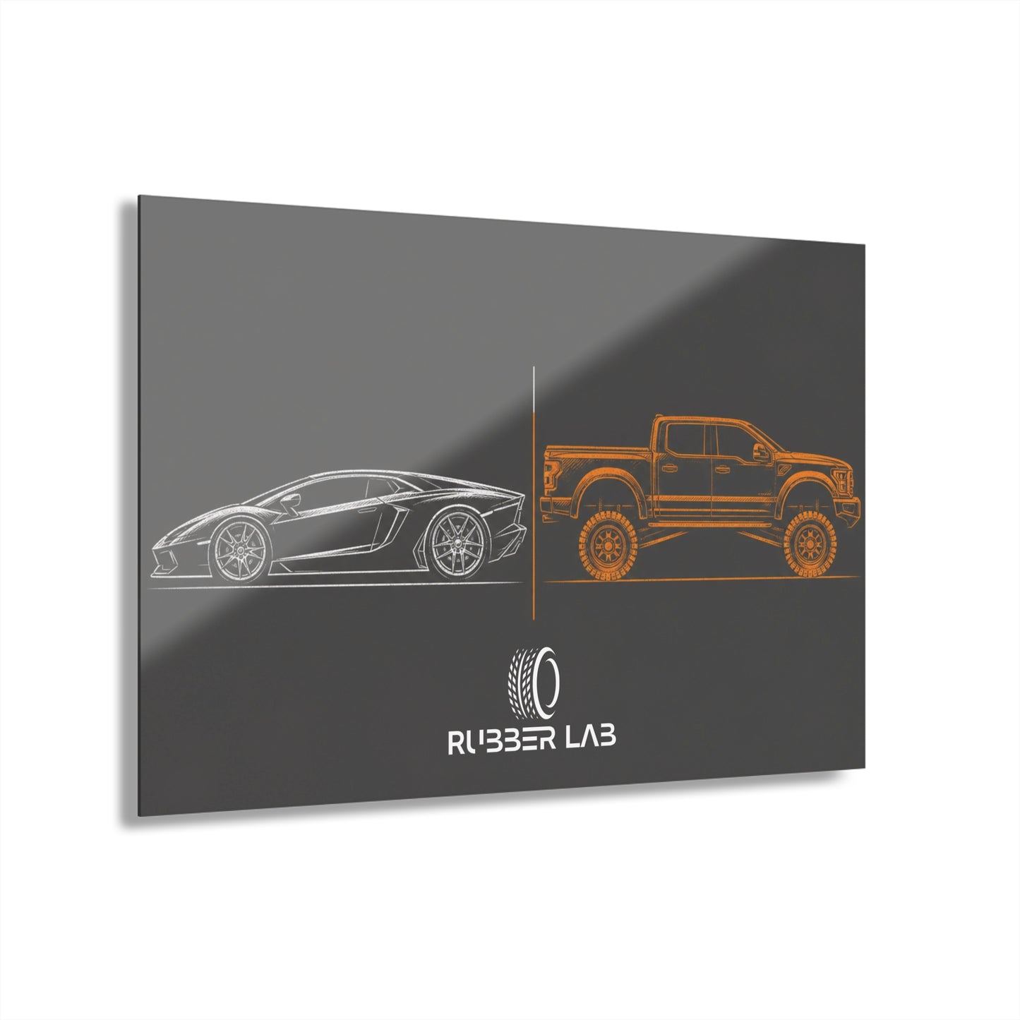 Acrylic Print - Sport Car vs Off‑Road Truck Illustration (French Cleat Hanging)