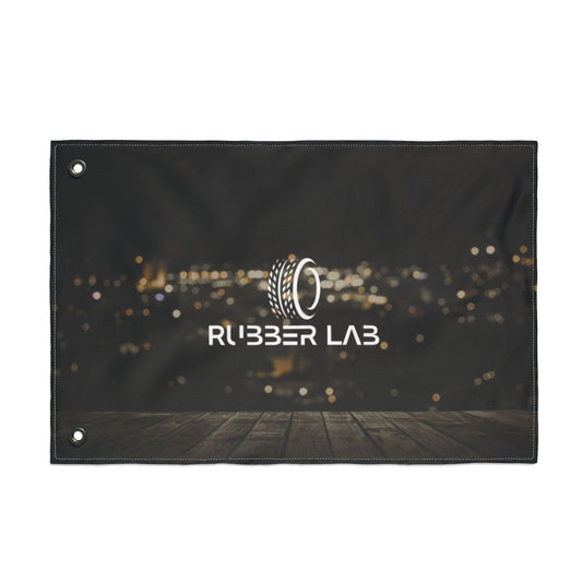 Double-Sided Logo Flag — Rubber Lab Night Skyline Outdoor Banner