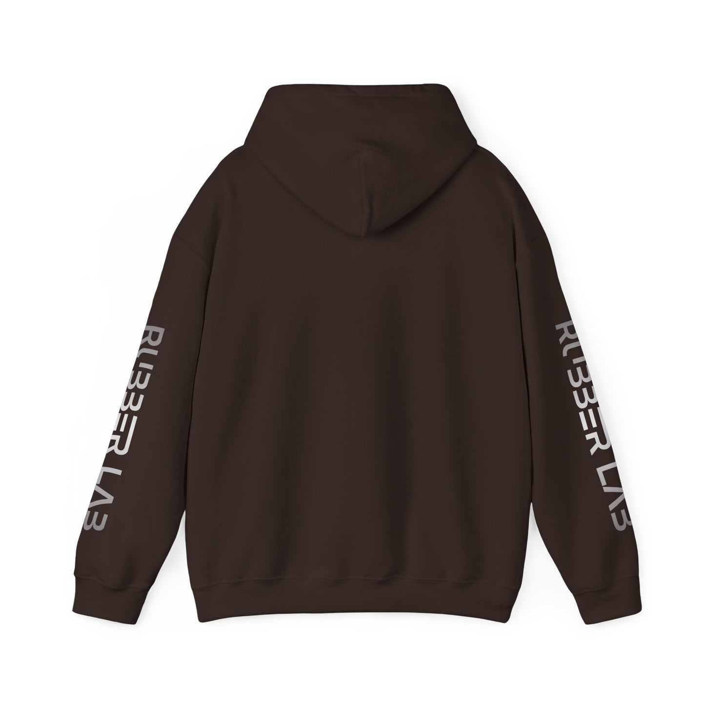 Rubber Lab Logo Hoodie — Minimalist White Graphic Pullover with Sleeve Branding