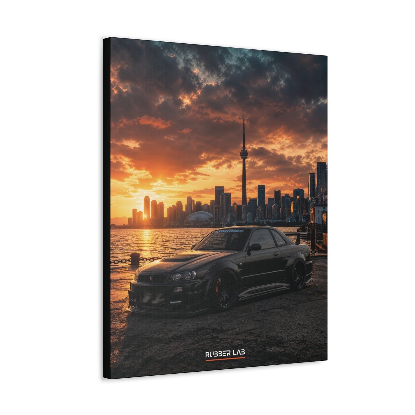 Sunset Skyline Nissan GT-R Canvas Print — Toronto Cityscape Car Wall Art