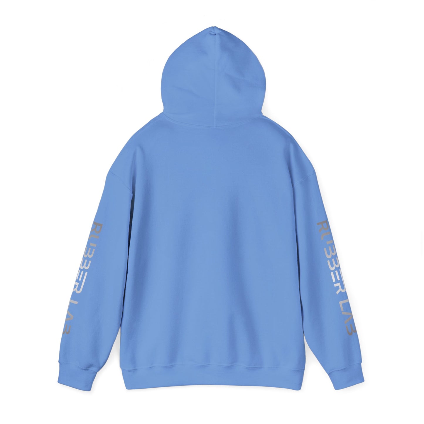 Rubber Lab Logo Hoodie — Minimalist White Graphic Pullover with Sleeve Branding