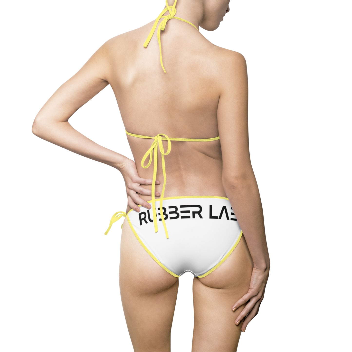Women's Logo Triangle Bikini Swimsuit — White "RUBBER LAB" Two-Piece