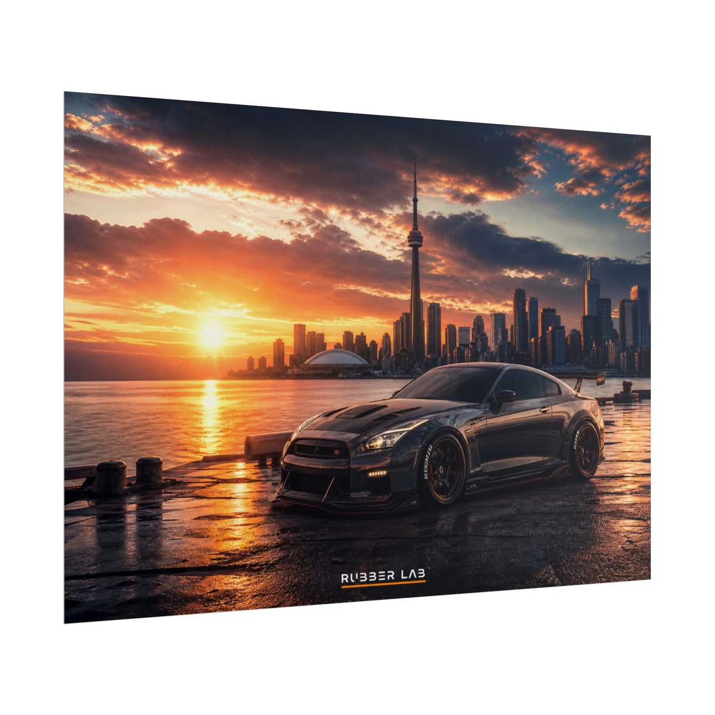 Sunset Skyline Sports Car Poster — Rolled Automotive Wall Art