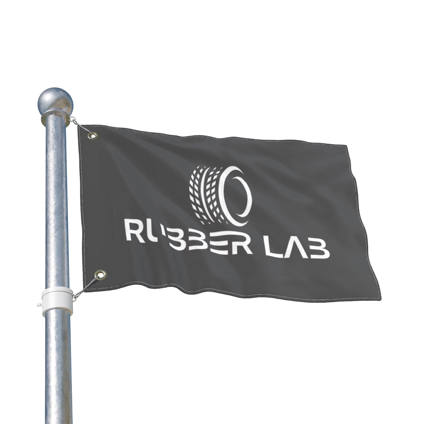 Garage Flag – Double-Sided 'Rubber Lab' Tire Logo Banner