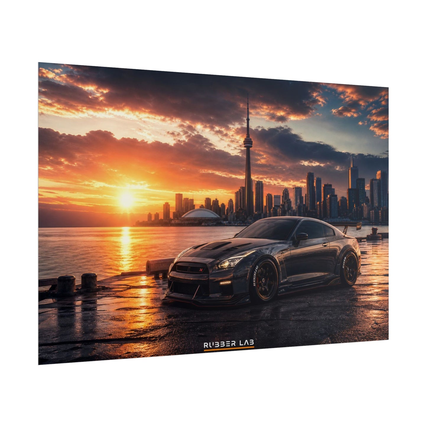 Sunset Skyline Sports Car Poster — Rolled Automotive Wall Art
