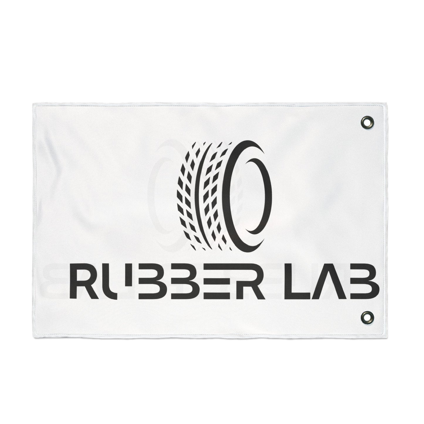 Rubber Lab Logo Flag — Double-Sided Automotive Garage Banner