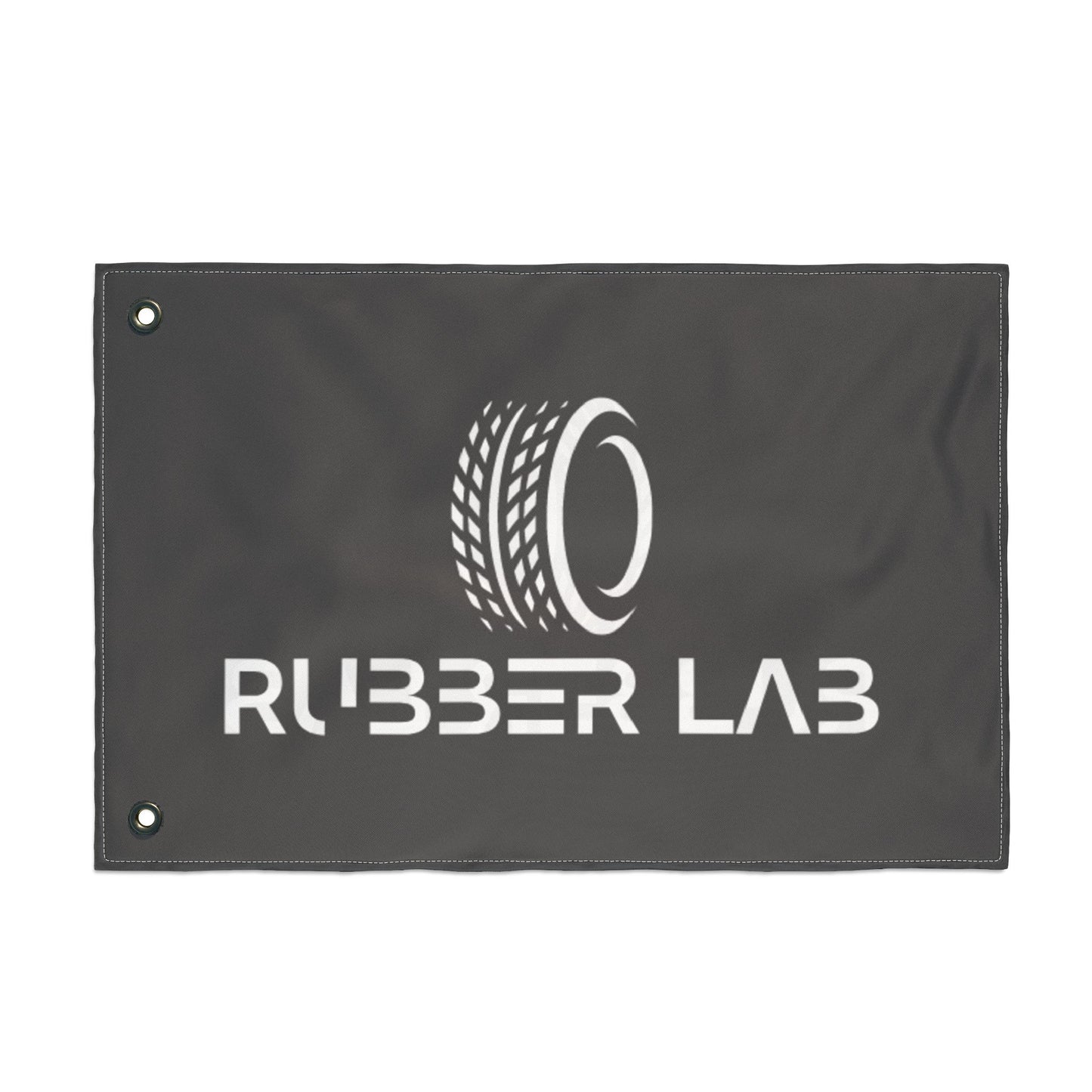 Garage Flag – Double-Sided 'Rubber Lab' Tire Logo Banner