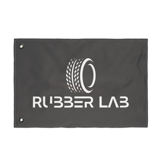 Garage Flag – Double-Sided 'Rubber Lab' Tire Logo Banner