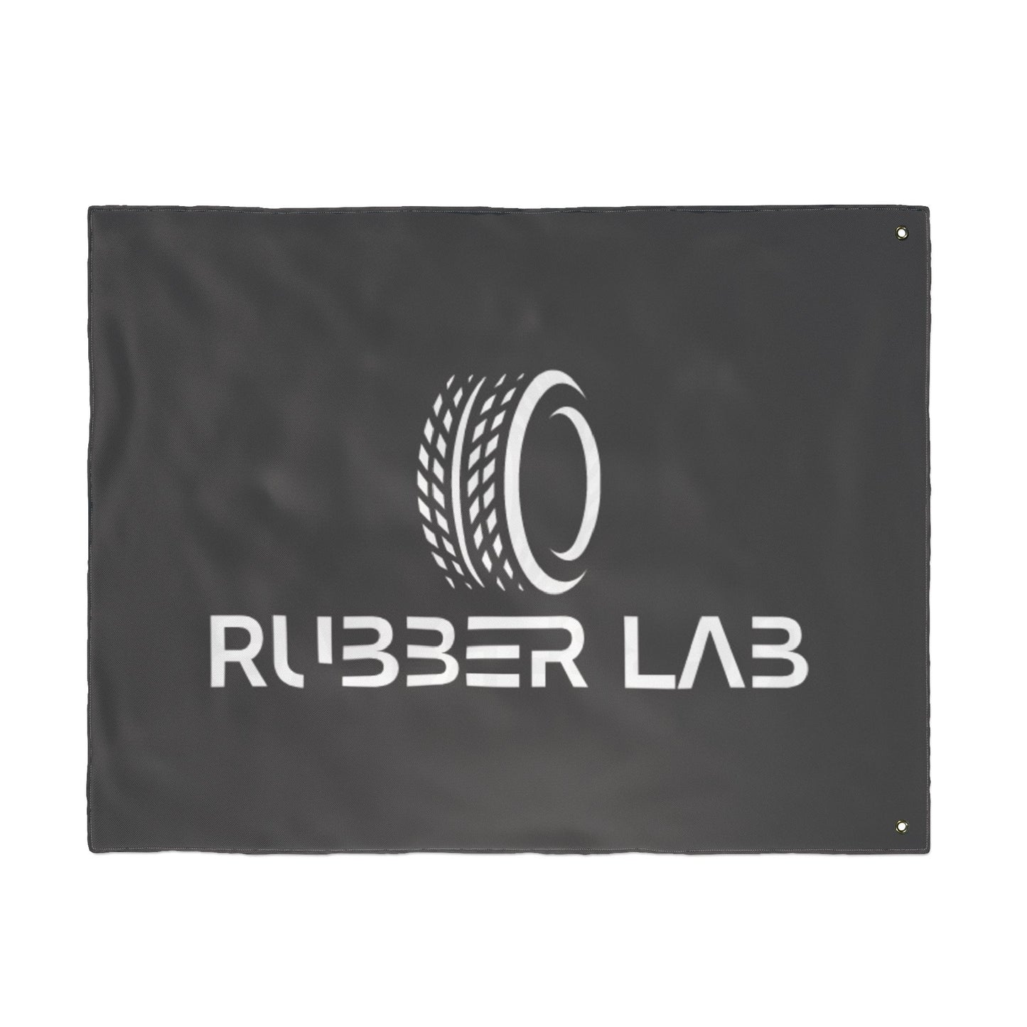 Garage Flag – Double-Sided 'Rubber Lab' Tire Logo Banner