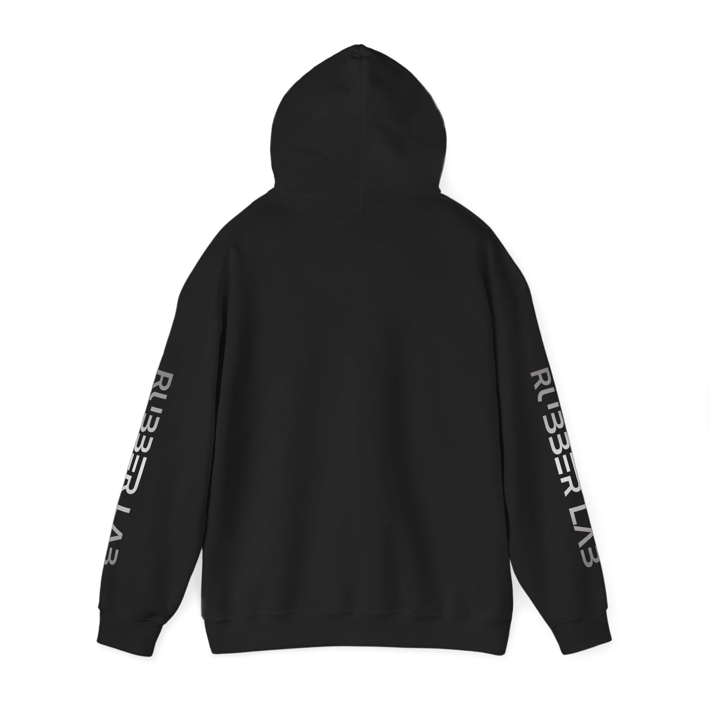 Rubber Lab Logo Hoodie — Minimalist White Graphic Pullover with Sleeve Branding