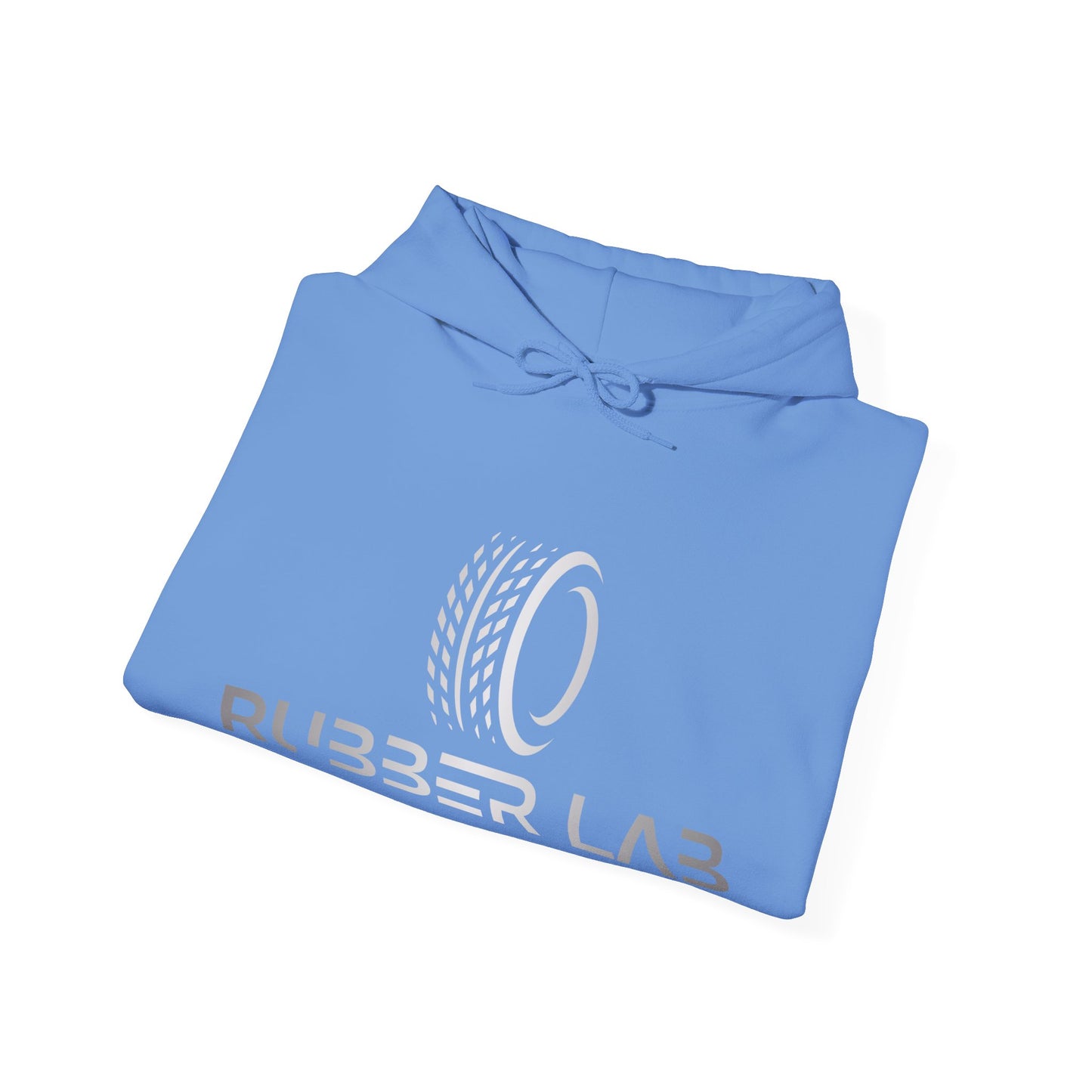 Rubber Lab Logo Hoodie — Minimalist White Graphic Pullover with Sleeve Branding