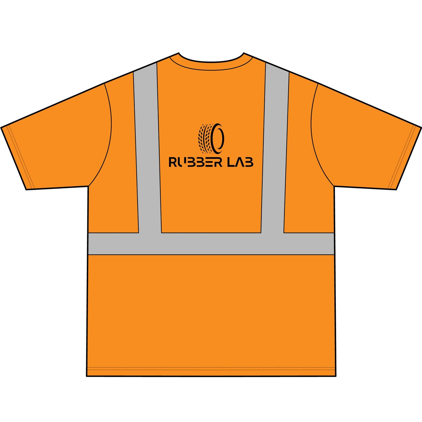 ANSI Class 2 High-Visibility Orange Safety Tee — 'Rubber Lab' Tire Logo