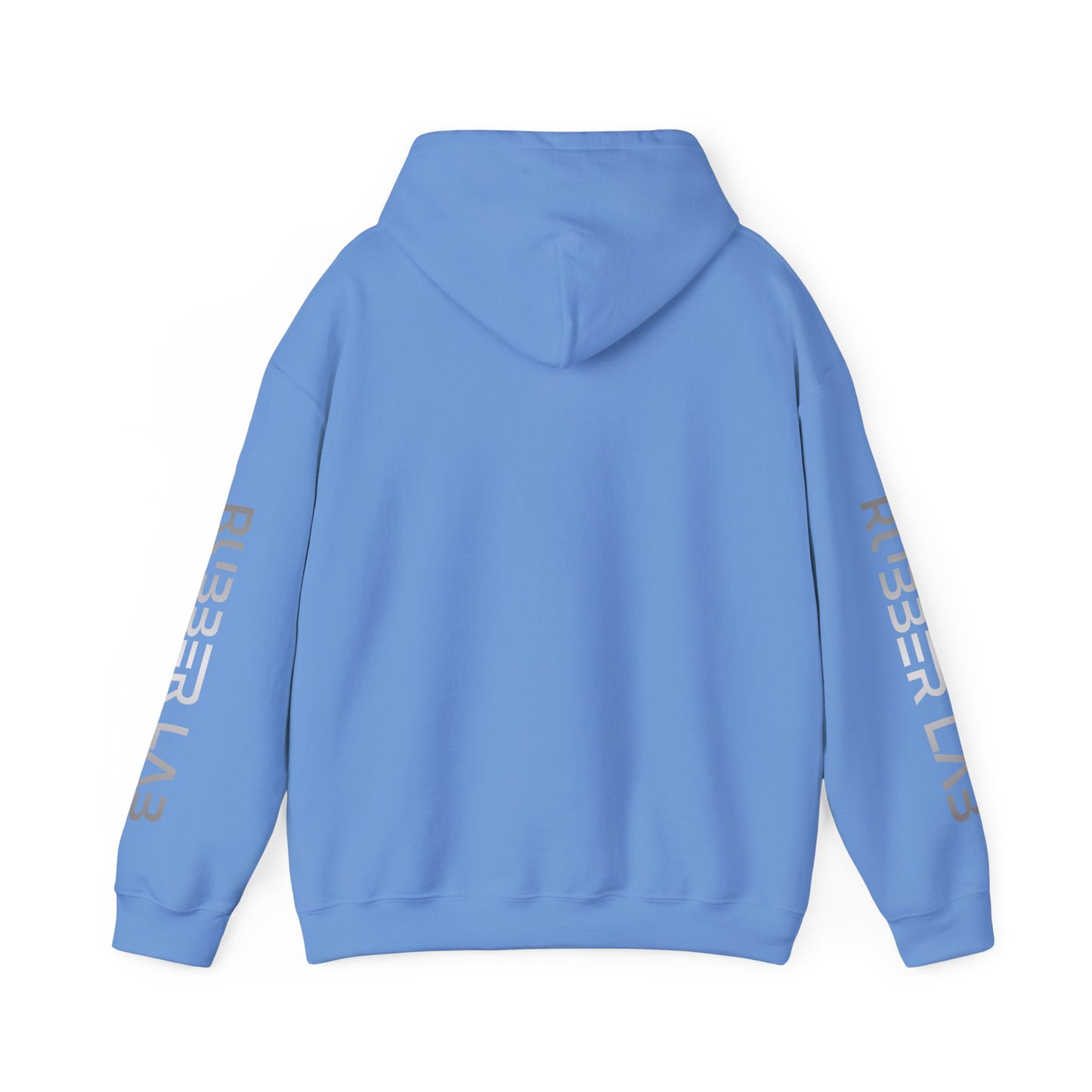 Rubber Lab Logo Hoodie — Minimalist White Graphic Pullover with Sleeve Branding