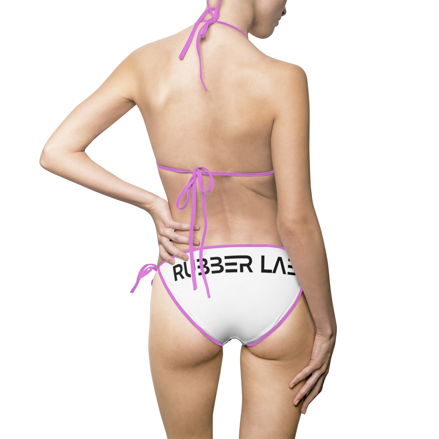 Women's Logo Triangle Bikini Swimsuit — White "RUBBER LAB" Two-Piece