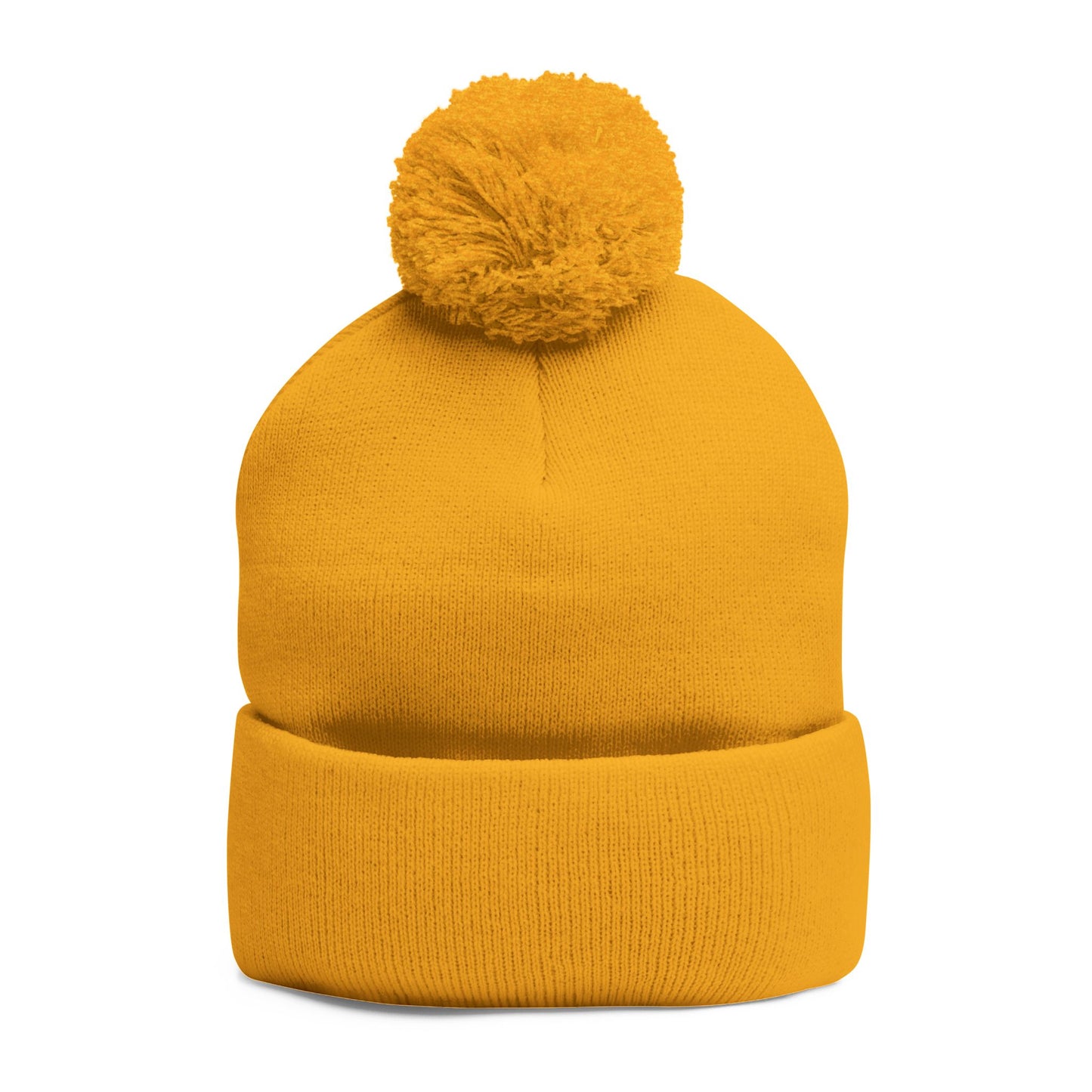 Embroidered Pom-Pom Knit Cap — Cozy Grey Beanie with 'RUBBER LAB' Logo