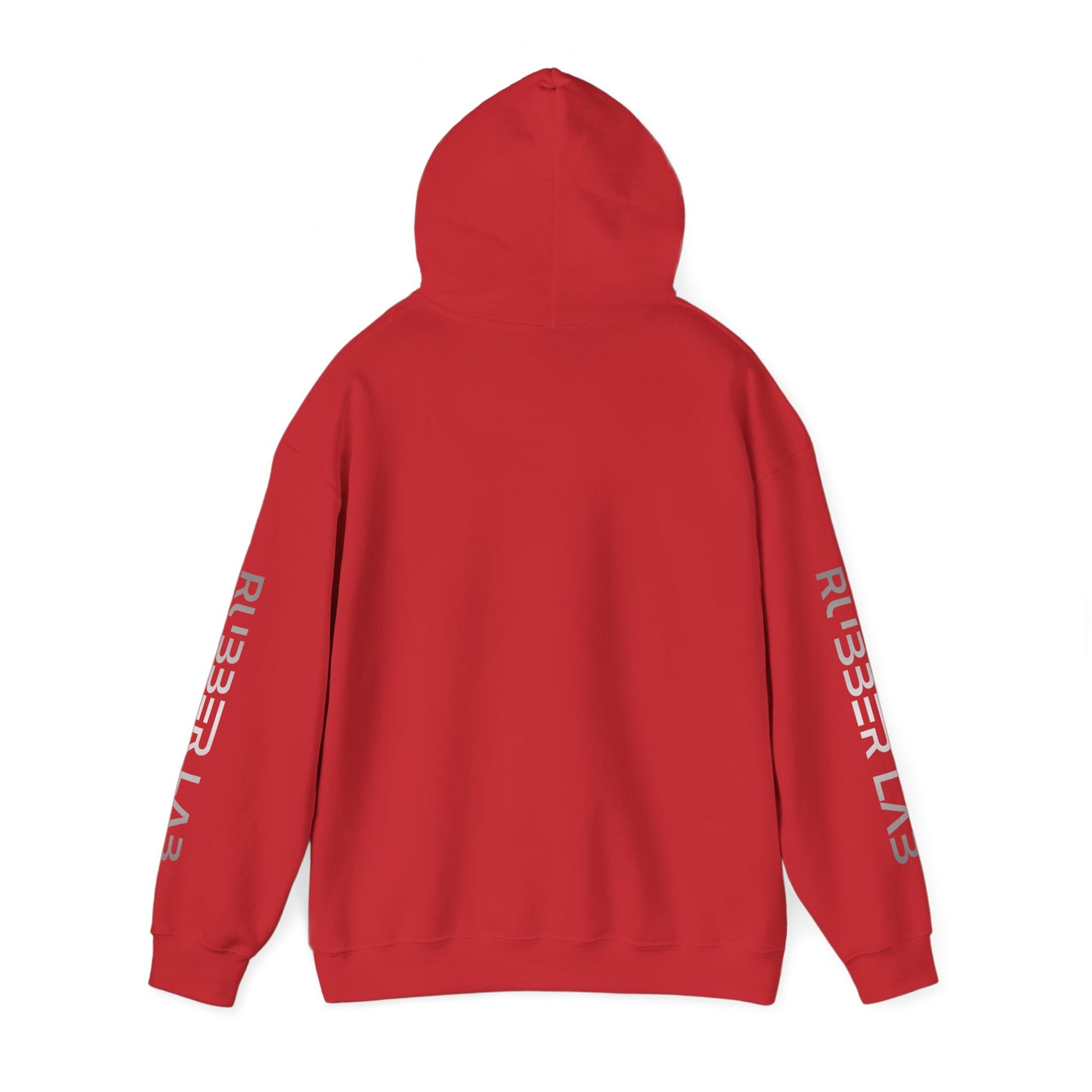 Rubber Lab Logo Hoodie — Minimalist White Graphic Pullover with Sleeve Branding
